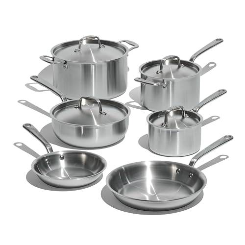 Made In Cookware – 10 Piece Stainless Steel Pot and Pan Set – 5 Ply Clad – Includes Stainless Steel Frying Pans, Saucepans, Saucier and Stock Pot W/Lid – Professional Cookware – Crafted in Italy