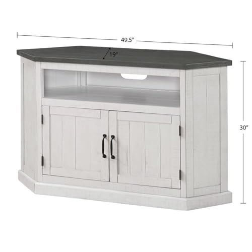 Martin Svensson Home Rustic Solid Wood Corner TV Stand - Entertainment Center White Stain with Grey Stain Top - Image 5