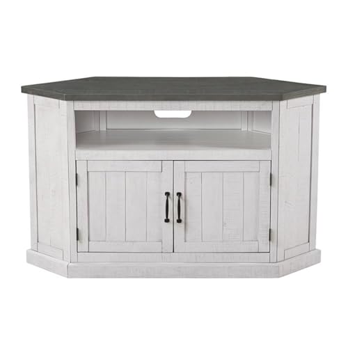 Martin Svensson Home Rustic Solid Wood Corner TV Stand - Entertainment Center White Stain with Grey Stain Top - Image 6
