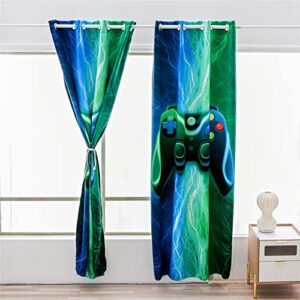 Meeting Story Gaming Curtains for Boys Bedroom, Tie Dye Lightnings Gamepad Blackout Drapes 2 Panels(Bluegreen,42 * 63