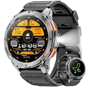 Military Smart Watch for Men with GPS, 1.43″ AMOLED Bluetooth Call Smartwatch with LED Flashlight, Rugged Smart Watches for Android iOS, IP68 Waterproof Fitness Tracker with Heart Rate (Black)
