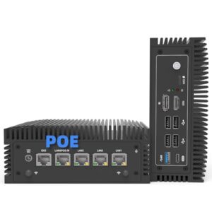 Mini Desktop Computer, Industrial Fanless Mini PC Computers N100 Micro Firewall Appliance, 4 * 2.5Gbe i225 LAN Ports POE in, Mini Server 8GB DDR4 RAM 128GB SATA SSD, USB-C/5*USB/HD+DP