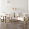 Modern Barrel Accent Chairs Set of 2 Living Room Side Chairs with Golden Metal Legs Soft Velvet Upholstered Reading Armchairs for Bedroom/Reception Room/Lounge/Office, Ivory
