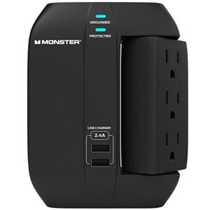 Monster Wall Tap Plug 6-Outlet Extender with Outlet Surge Protector for Home, Travel, Office, Home Appliances, Computers, and Smart Phone Devices – 2 USB Ports, 450J, and ETL Listed