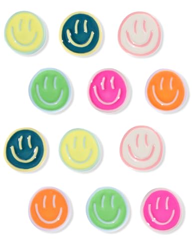 Mymazn 12Pcs Fridge Magnets Cute Refrigerator Magnets, Colorful Magnets for Whiteboard Cabinet Locker, Resin Smile Face Decorative Magnets for Classroom Kitchen Office