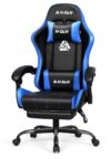 N-GEN GAMING Video Gaming Chair with Footrest Lumbar Support for Home Office High Back Recliner Height Adjustable Ergonomic Comfy Leather Computer Desk Chair (Blue)