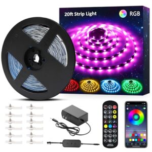 NOVOSTELLA 20ft RGB Smart LED Strip Lights Kit, Music Sync APP RGB Color Changing Flexible Dimmable 180 Units SMD 5050 LEDs Tape with 24 Key Remote, LED Ribbon for Home Lighting Kitchen Bar, 24V