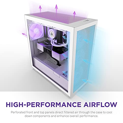 NZXT H7 Flow RGB - Compact ATX Mid-Tower PC Gaming Case – High Airflow Perforated Front Panel – Tempered Glass Side Panel – 3 x F140 RGB Core Fans Included – 360mm Radiator Support – White - Image 5