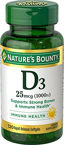 Nature’s Bounty, Vitamin D3 Vitamin Supplement, Supports Immune System and Bone Health, 1000IU, 120 Softgels (Pack of 3)