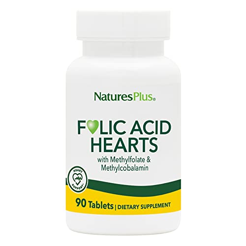 Natures Plus Folic Acid Hearts (Methylfolate) – 400 mcg, 90 Vegetarian Tablets – with Vitamin B6 & Vitamin B12 (as Methylcobalamin) – Gluten-Free – 90 Servings