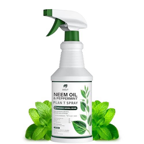 Neem Oil & Peppermint Spray, Natural Neem Oil Plant Protection for Indoor/Outdoor Use, Plant-Based Formula, Safe for Vegetables, Houseplants & Edible Gardens, 16oz Ready-to-use