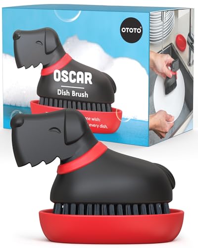 (New) OTOTO Oscar Dog Dish Brush – Dog Gifts, Daschund, Wiener Dog, Dish Scrub Brush, Dish Scrubber, Kitchen Vegetable Scrub Brush Palm Brush, White Elephant Gifts, Cute Kitchen Gadgets