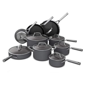 Ninja Cookware, Ninja NeverStick Professional, 16-Piece Pots and Pans Set, Non Stick Frying Pans, Kitchen Essentials, Stock Pot, Sauce Pan, Glass Lids, Saute Pan, All Stovetops, Black, C39900