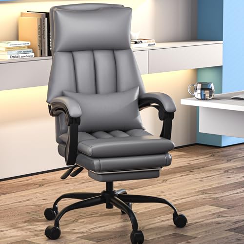Office Chair, Ergonomic Executive PU Leather Desk Chair with Footrest & Lumbar Support, High Back Computer Task Swivel Chairs with Tilt Lock, 350LBS