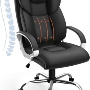 Office Chair, Leather Executive Chair Ergonomic Home Office Chairs Heavy Duty, High Back Computer Gaming Chair with Arm Padded, Big and Tall Office Chairs with 360 Degree Swivel Wheels, Black