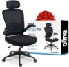 Oline ErgoAir Ergonomic Office Chair – Adjustable Lumbar Support, Flip-Up Armrests, Mesh Computer Desk Chair, Swivel Rolling Executive Gaming Chair for Home & Office (Black)