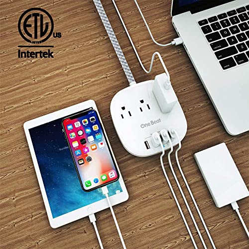 One Beat Desktop Power Strip with 3 Outlet 4 USB Ports 4.5A, Flat Plug and 5 ft Long Braided Extension Cords for Cruise Ship Travel Home Office, ETL Listed - Image 5