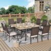 Outdoor Patio Dining Set 9 Pcs, Patio Dining Table Chair Set, 60″ x 60″ Large Square Wood-Like Metal Dining Table and 8 Wicker Outdoor Dining Chairs for Lawn, Garden, Yards, Poolside