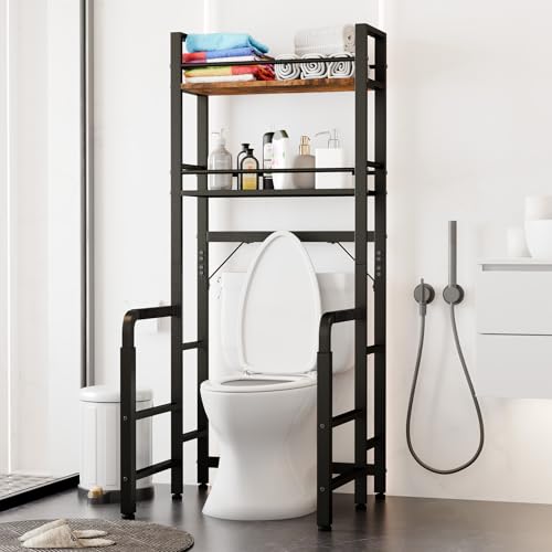 Over The Toilet Storage – 2-Tier Adjustable Bathroom Organizer with Handles, Above Toilet Storage Rack, Freestanding Space Saver Shelf with Hook for Elderly Seniors, Handicap