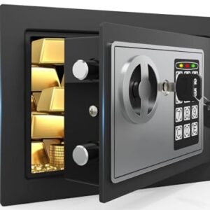 PATRON Small Safe Box for Money with Code and Keys,Solid Mini Safe for Kids with Digital Electronic Security Keypad for Home Office Hotel,Personal Money Safes for Cash,0.236 Cuft (Black)
