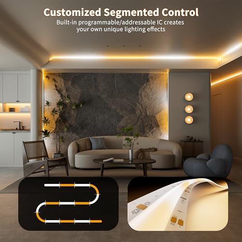 PAUTIX CCT Smart IC COB LED Strip Lights,UL Listed 15ft Addressable Super Bright 2700K-6500K Color Chasing,CRI 90+ Dimmable Tape Light,Work with Alexa/Google,for Cabinets,Home,Office Lighting Projects - Image 4