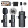 PQRQP 3 in 1 Professional Wireless Lavalier Microphone for iPhone, Android, Camera, Wireless Microphones, USB C Microphone, Crystal Clear Sound Quality for Recording, Live Streaming, YouTube, TikTok