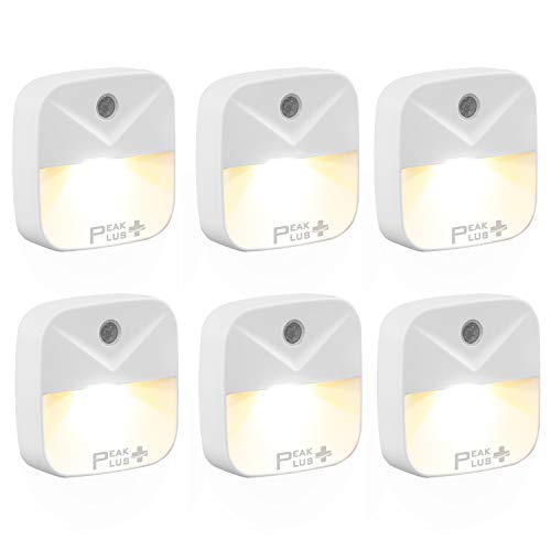 PeakPlus Night Lights Plug into Wall, Plug in Night Light for Kids (6 Pack) LED Nightlights with Light Sensors for Home Toddlers Toilet Stairs Kitchen Hallway Smart Warm White Nightlights