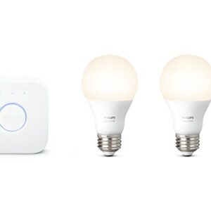 Philips Hue White A19 60W Equivalent Smart Bulb Starter Kit (2 A19 60W White Bulbs and 1 Hub Compatible with Amazon Alexa Apple HomeKit and Google Assistant)