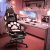 Pink Gaming Chair Cute with Cat Ears Paw Lumbar and Cushion,Ergonomic Computer Chair with Footrest,Reclining PC Game Chair for Girl Computer Chair 300lbs for Adult