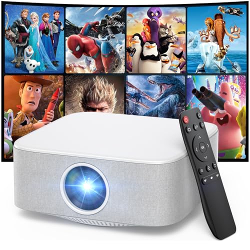 Portable Mini Projector with Electric Focus, NICPOW Full HD 1080P Projector, Bluetooth Movie Projector with Auto Keystone, Two-Way Bluetooth, Ideal for Indoor Outdoor Use, White
