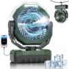 Portable Misting Fan 460ml Large Tank,24000mAh Rechargeable Battery Powered Camping Fan with 2 Meters Spray,Light & Remote,Jobsite Beach Summer Essentials,Mist Fans for Indoor,Outdoor, Patios, Travel