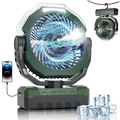 Portable Misting Fan 460ml Large Tank,24000mAh Rechargeable Battery Powered Camping Fan with 2 Meters Spray,Light & Remote,Jobsite Beach Summer Essentials,Mist Fans for Indoor,Outdoor, Patios, Travel