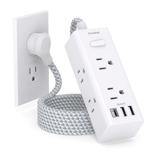 Power Strip Surge Protector – One Beat 6 Widely Outlets with 3 USB Ports (1 USB C), 5 Ft Extension Cord Flat Plug, Wall Mount Outlet Extender Small Power Strip for Travel Home Office College Dorm Room