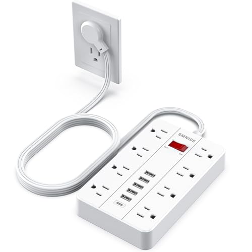 Power Strip with USB,Surge Protector Flat Plug with 8 Widely Spaced Outlets and 6 USB Ports(1 USB C), 5ft Extension Cord Wall Mountable Phone Tablet Laptop Computer Multiple Devices