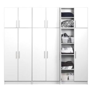 Prepac Elite Functional 6-Piece Garage Cabinets and Storage System Set D, Simplistic Garage Closet Shop Cabinets 16″ D x 96″ W x 89″ H, White, WRSX-1013-6M