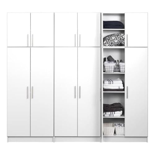 Prepac Elite Functional 6-Piece Garage Cabinets and Storage System Set D, Simplistic Garage Closet Shop Cabinets 16″ D x 96″ W x 89″ H, White, WRSX-1013-6M