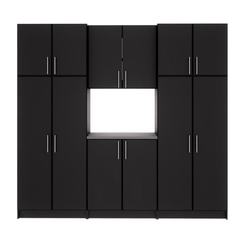 Prepac Elite Functional 6-Piece Garage Cabinets and Storage System Set I, Simplistic Garage Closet Shop Cabinets 16″ D x 96″ W x 89″ H, Black, BRSX-1018-6M