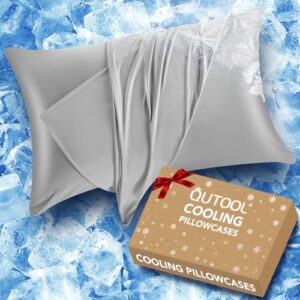 QUTOOL Cooling Pillow Cases for Hot Sleepers&Night Sweats, Ice Cool Pillowcases Queen Size Set of 2 for Hair Skin, Soft and Silky Luxury Cover with Envelope Closure, Gray, 20″x30″
