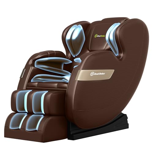 Real Relax 2025 Full Body Massage Chair of Dual-core S Track,Shiatsu Massage Recliner of Zero Gravity with APP and LCD Control,Lower Back and Calf Heating,Bluetooth,Home or Office Use,Brown