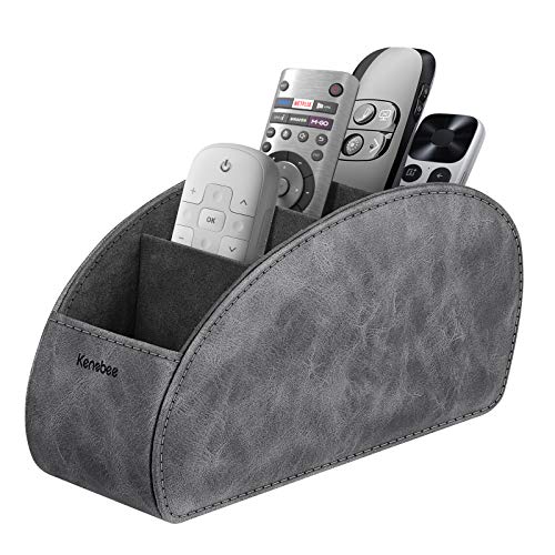 Remote Control Holder with 5 Compartments, KENOBEE Anti-slip Desktop Caddy Storage Organizer for Remote Controllers, Office Supplies, Makeup Brush, Media Accessories, Gray