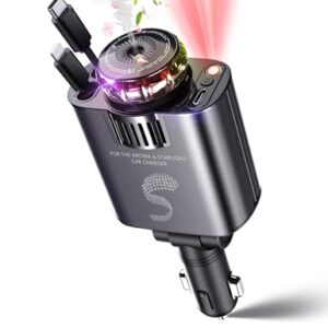 Retractable Car Charger USB C Fast Charging 120W, Car Accessories Cigarette Lighter Adapter with Aromatherapy Starlight, Car Charger iPhone16 15 14 13 12 11 Essentials Gift for Travelers, Men, Women