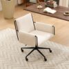 Rowill Modern Office Chair, Beige Boucle Fabric, Adjustable Height, 300 LBS Capacity, Wheels, Arm Rest, Perfect for Home Office, Bedroom, Makeup Room