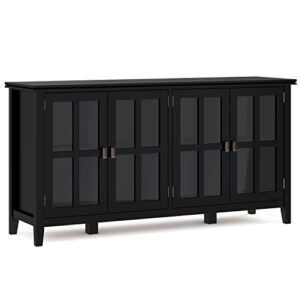 SIMPLIHOME Artisan SOLID WOOD 66 Inch Wide Contemporary Wide 4 Door Storage Cabinet in Black, For the Living Room, Entryway and Family Room