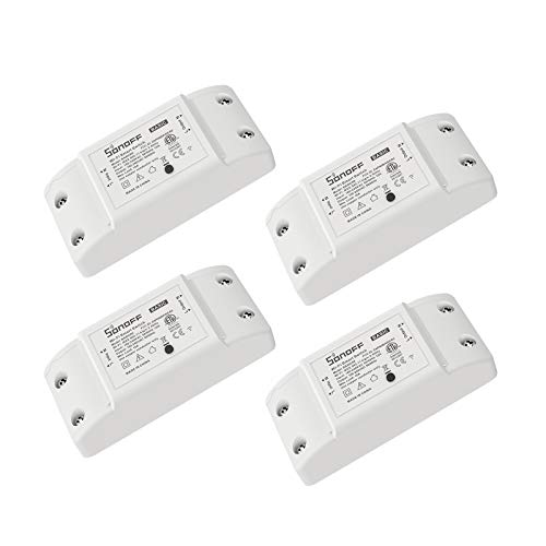 SONOFF Basic R2 10A Smart WiFi Wireless Light Switch, DIY Module for Smart Home Automation Solution, Works with Amazon Alexa & Google Home, Works with IFTTT, 4-Pack