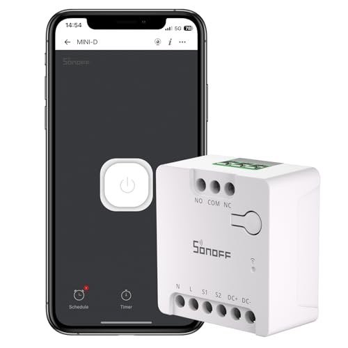 SONOFF WiFi Mini-D Smart Switch with Matter,Home Automation,Dry Contact Output,Supports AC or DC Input,Compatible Alexa & Google Home,for Garage Doors,Boilers,DC Low Power Motors/Solenoid Valves