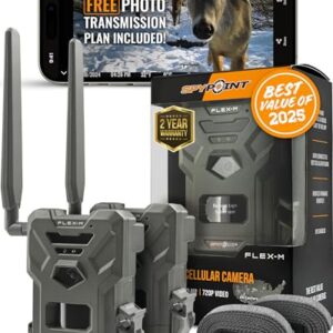 SPYPOINT Flex-M Twin Pack Cellular Trail Cameras – Best Hunting Accessories, No WiFi Needed, GPS, Night Vision, Dual-Sim LTE, IP65 Water-Resistant Game Camera, 28MP Photos, 720p Videos + Sound (2)