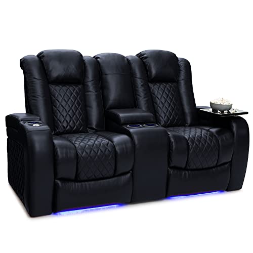 Seatcraft Euphoria Heat & Massage Loveseat, Living Room, Powered Headrest, Powered Lumbar, Italian Leather, Powered Recline, Black
