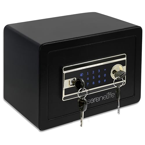 SereneLife Home Safe Box | Electronic Fingerprint Access, Money Safe for Home & Office, Touchscreen Keypad & Lock, Steel, Includes 2 Master Keys | 13.77 x 9.84 x 9.84 Inch 0.63 Cubic FT