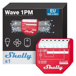 Shelly Wave 1PM, Z-wave Smart Switch Relay, 1 Channel, 16 A, with Current Measurement, Home Automation, Z-Wave Gateway Required, Low Power Consumption, Repeater, High Compatibility