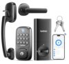 Smart Door Lock with Handle, Keyless Entry Door Lock Deadbolt Handle Set, Built-in WiFi Deadbolt Smart Lock for Front, Fingerprint, Keypad Code, App Control, Voice Control